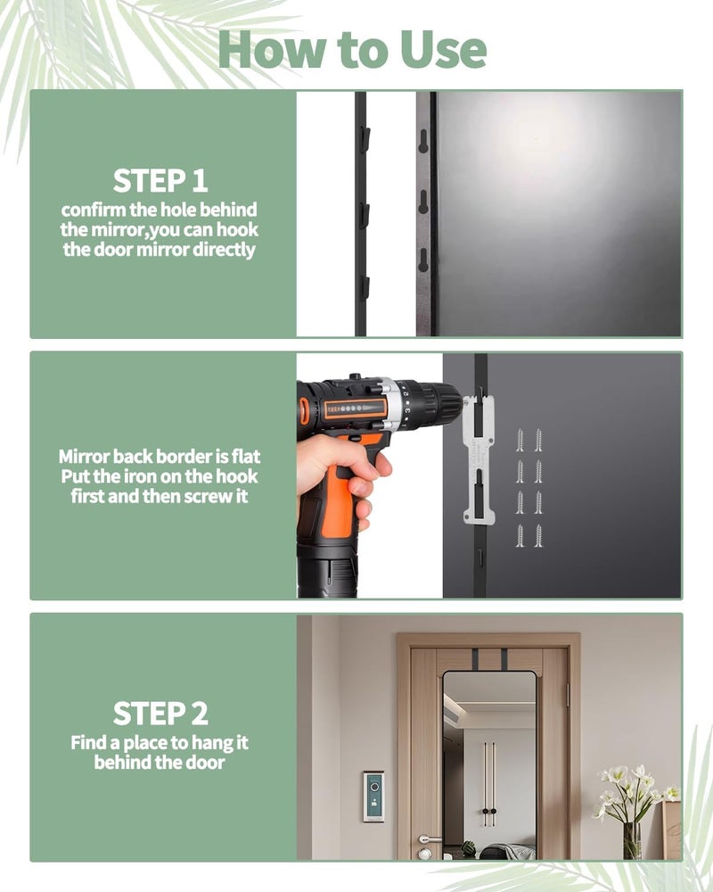 OXDFK 2 PCS Over The Door Mirror Hanger, Adjustable Door Mirror Hanger, Five-Hole Over The Doors-Mirrors Hook, Mirrors Doors Hangers with 2 Iron Filings and Screws (Black) - Image 3